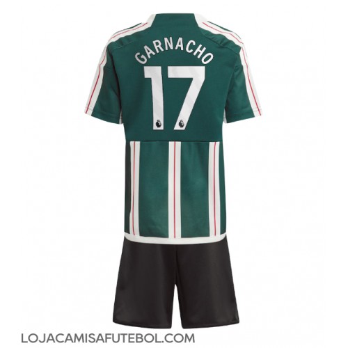 Camisa de Futebol Manchester United Alejandro Garnacho #17 Equipamento Secundário Infantil 2023-24 Manga Curta (+ Calças curtas)